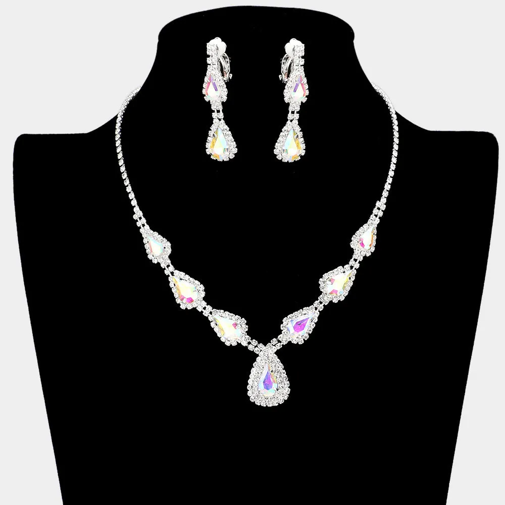 AB Crystal Necklace with Clip on Earrings | Necklace Set with Clip Earrings |  563827