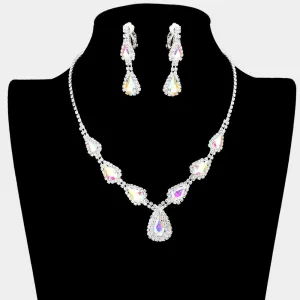 AB Crystal Necklace with Clip on Earrings | Necklace Set with Clip Earrings |  563827