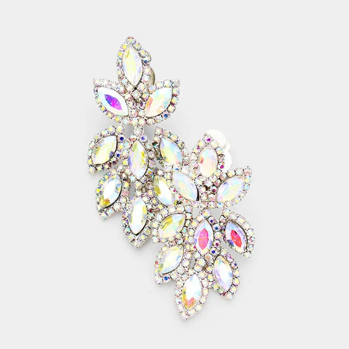 AB Crystal Rhinestone Oval Cluster Clip On Earrings | 412805