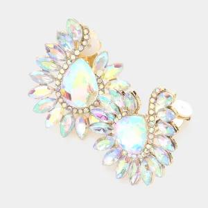 AB Marquise and Round Stone on Gold Clip On Earrings   |  634313