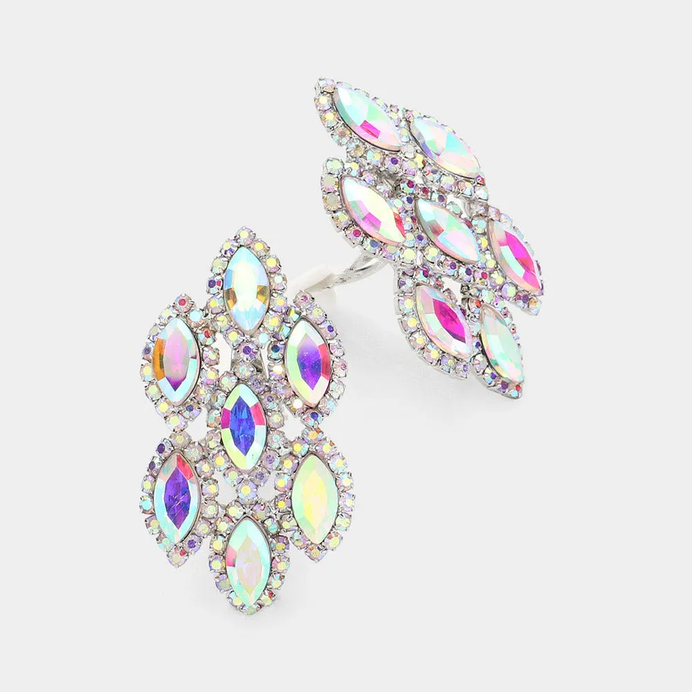 AB Marquise Stone Clip On Pageant Earrings | Prom Earrings | 620010