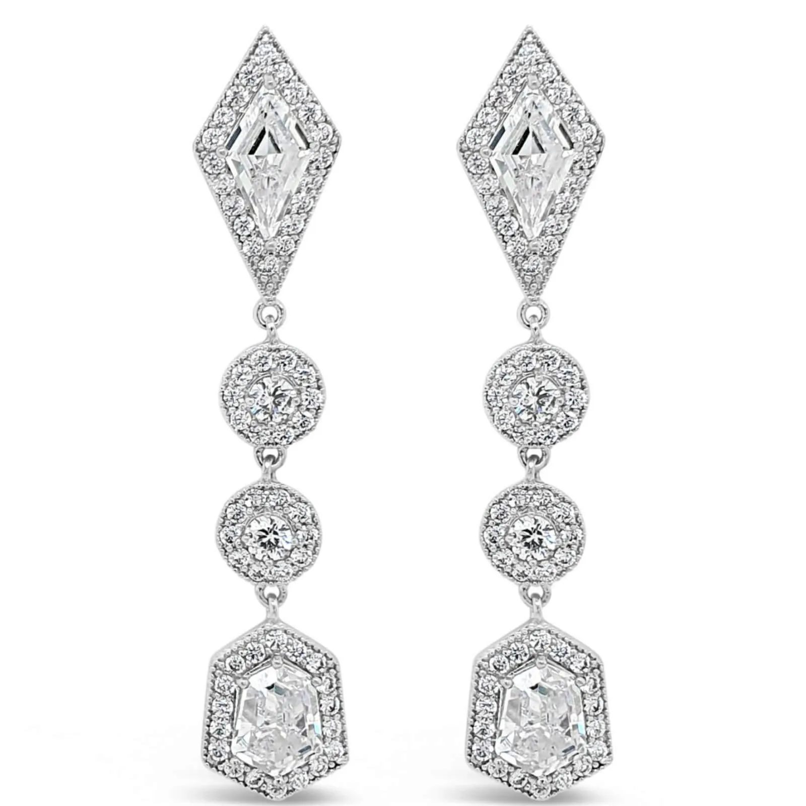 Absolute Silver Art Deco Long Drop Earrings