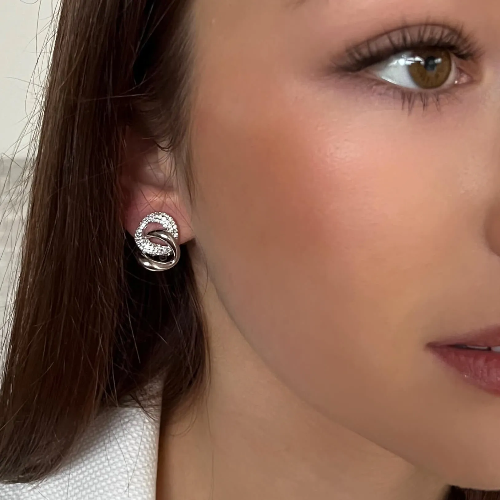 Absolute Silver Crystal Clip On Entwined Earrings