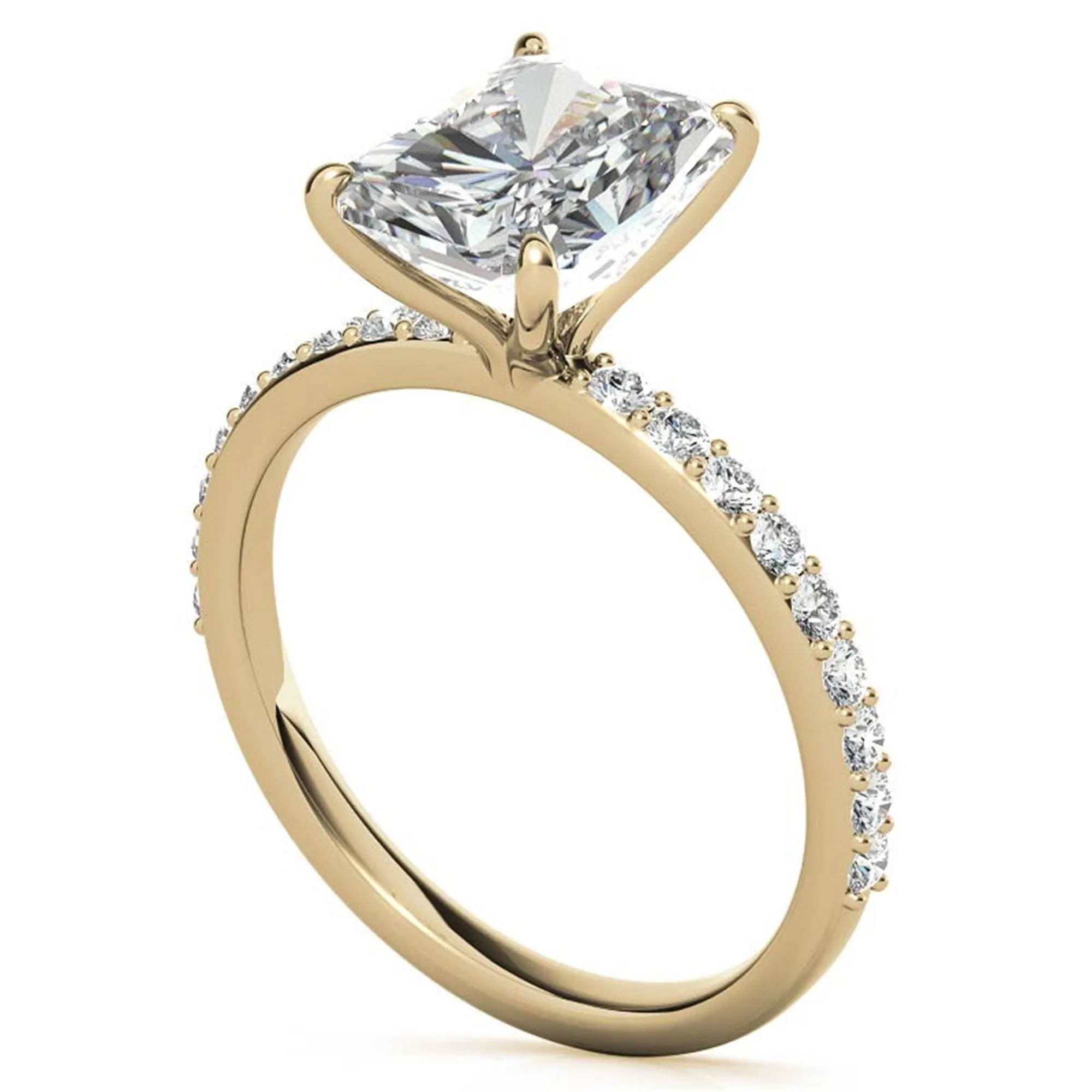 Adjustable Engagement Sterling Silver Yellow Gold Radiant Cut with Hidden Halo Design  Ring For Woman