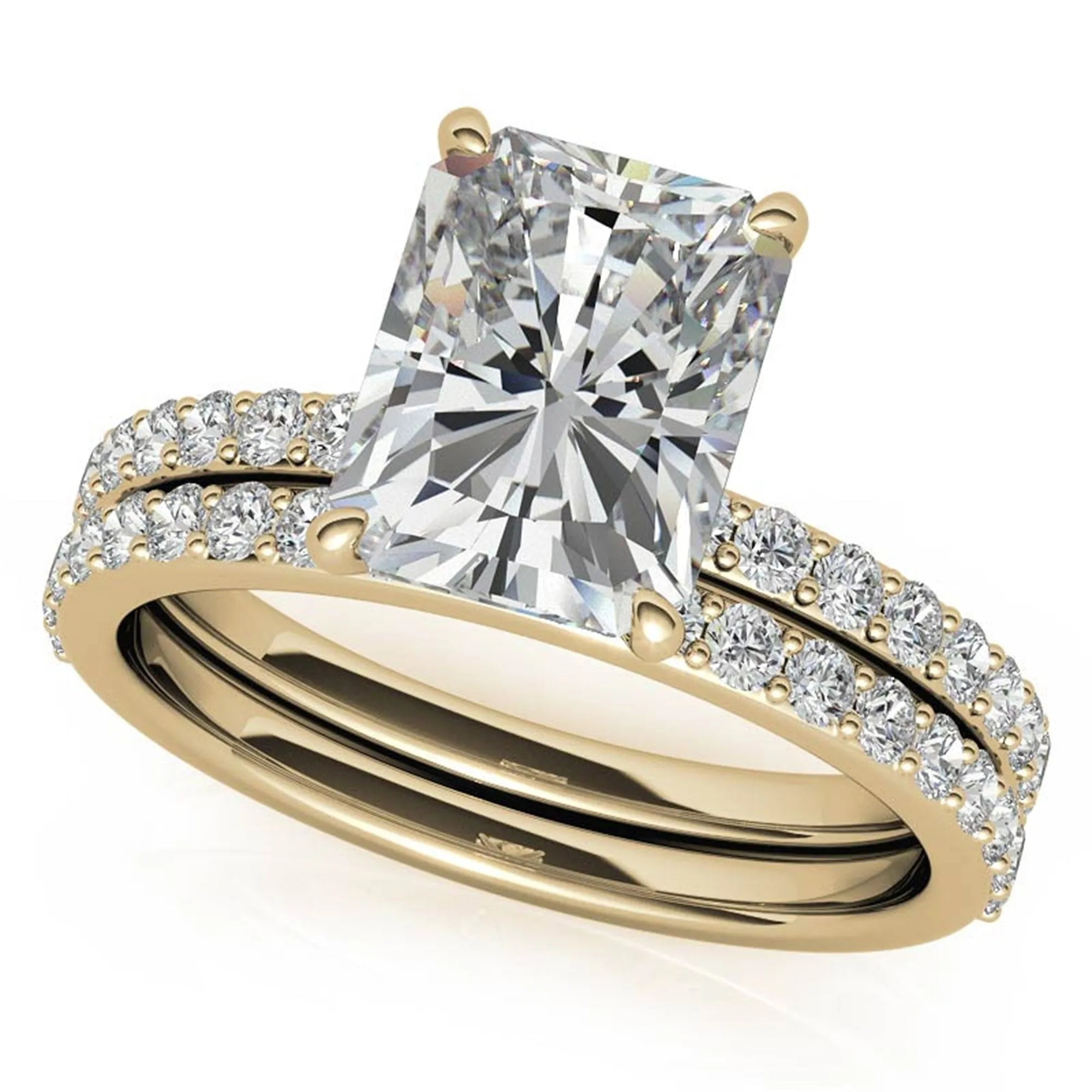 Adjustable Engagement Sterling Silver Yellow Gold Radiant Cut with Hidden Halo Design  Ring For Woman