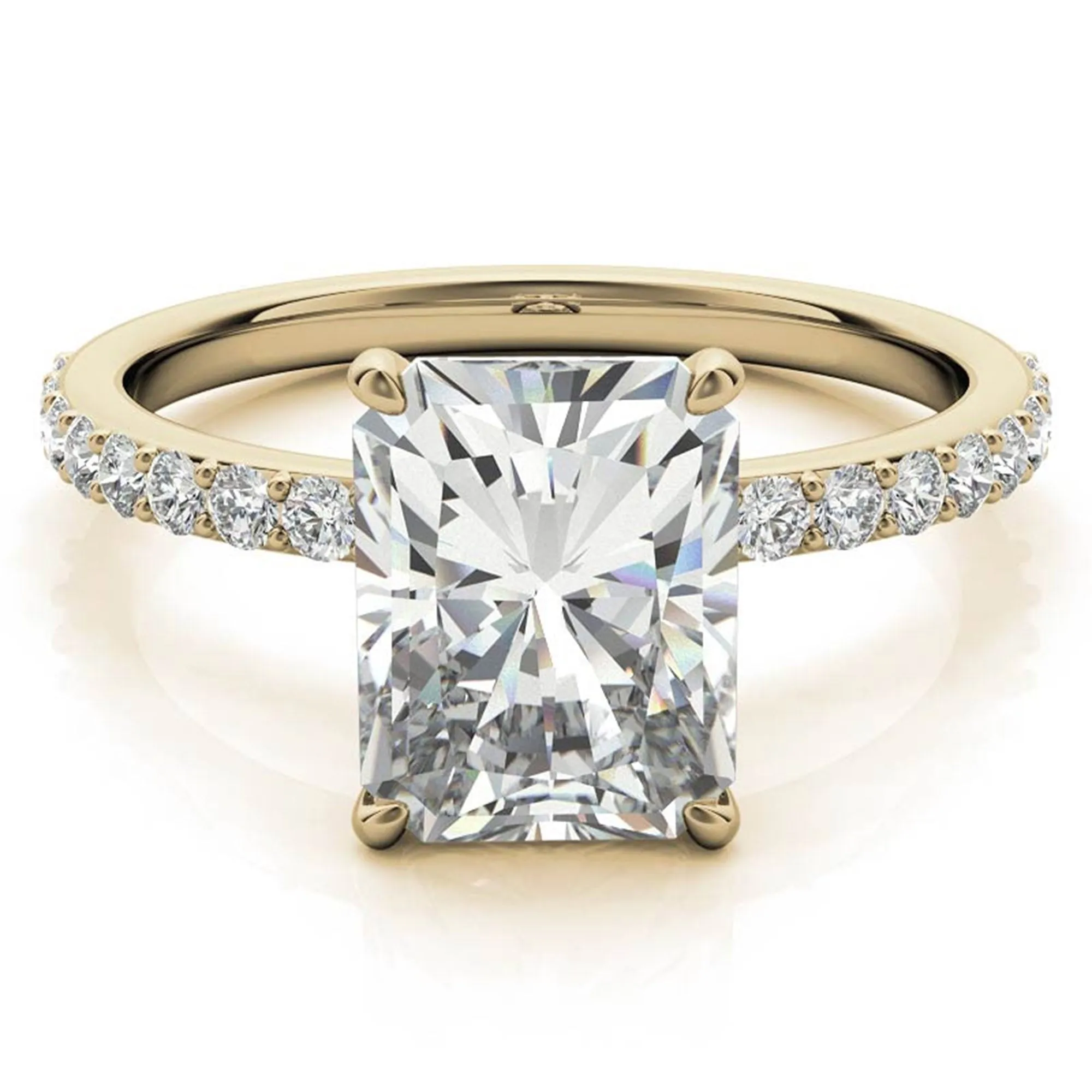 Adjustable Engagement Sterling Silver Yellow Gold Radiant Cut with Hidden Halo Design  Ring For Woman