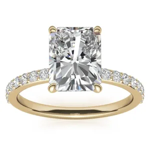 Adjustable Engagement Sterling Silver Yellow Gold Radiant Cut with Hidden Halo Design  Ring For Woman