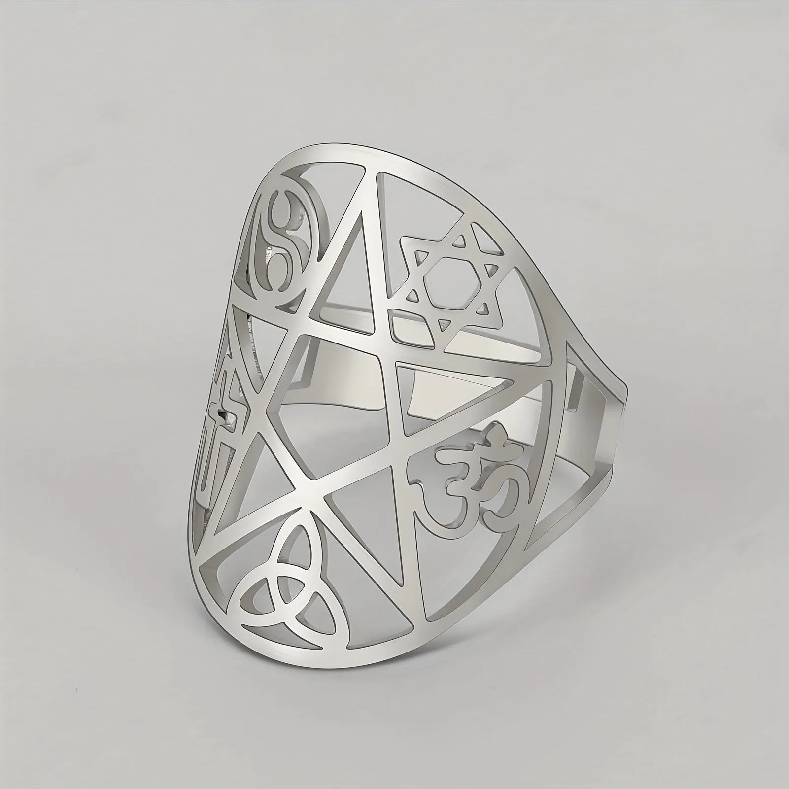 Adjustable Pentagram Triquetra Yin Yang Cross Rings