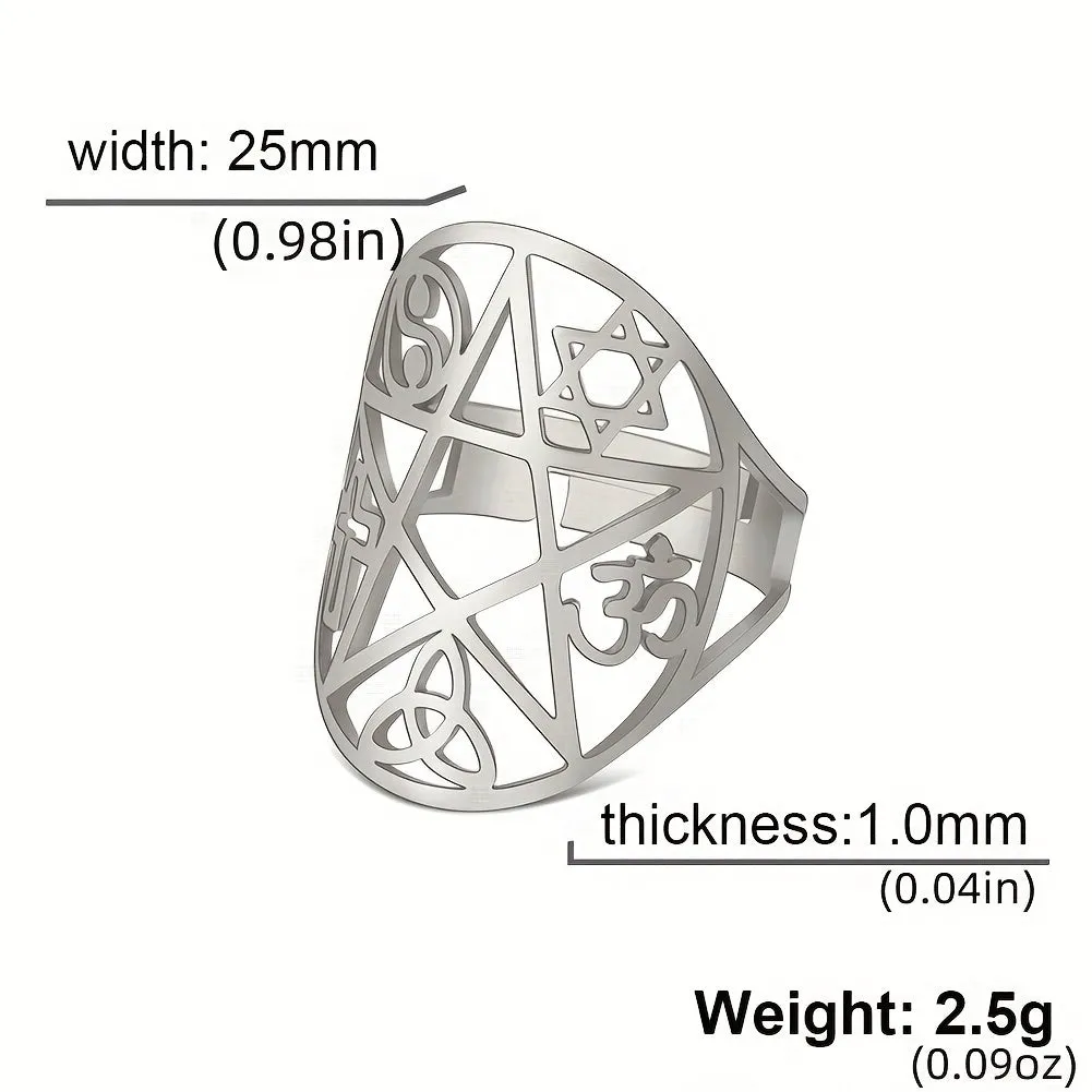 Adjustable Pentagram Triquetra Yin Yang Cross Rings