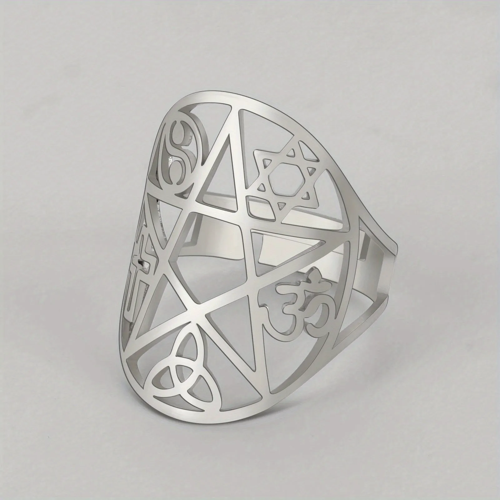 Adjustable Pentagram Triquetra Yin Yang Cross Rings