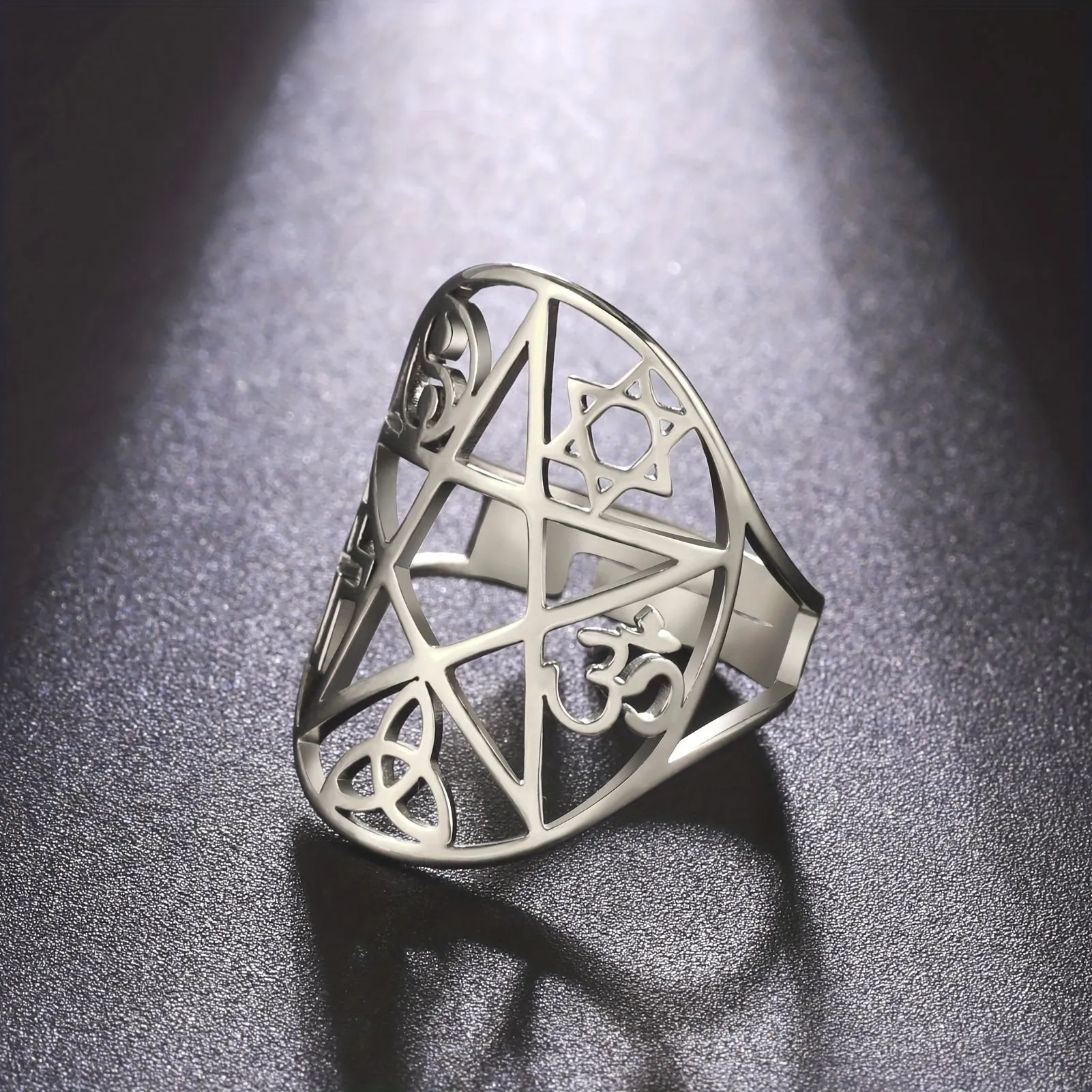 Adjustable Pentagram Triquetra Yin Yang Cross Rings