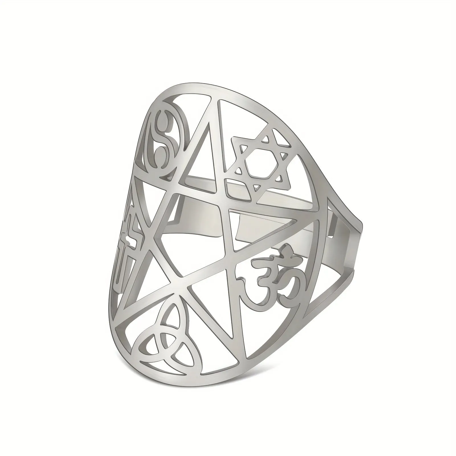 Adjustable Pentagram Triquetra Yin Yang Cross Rings