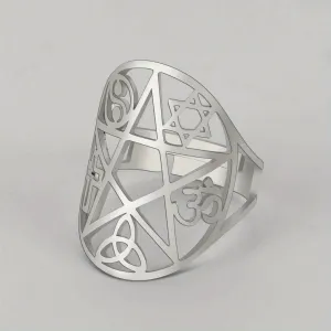 Adjustable Pentagram Triquetra Yin Yang Cross Rings