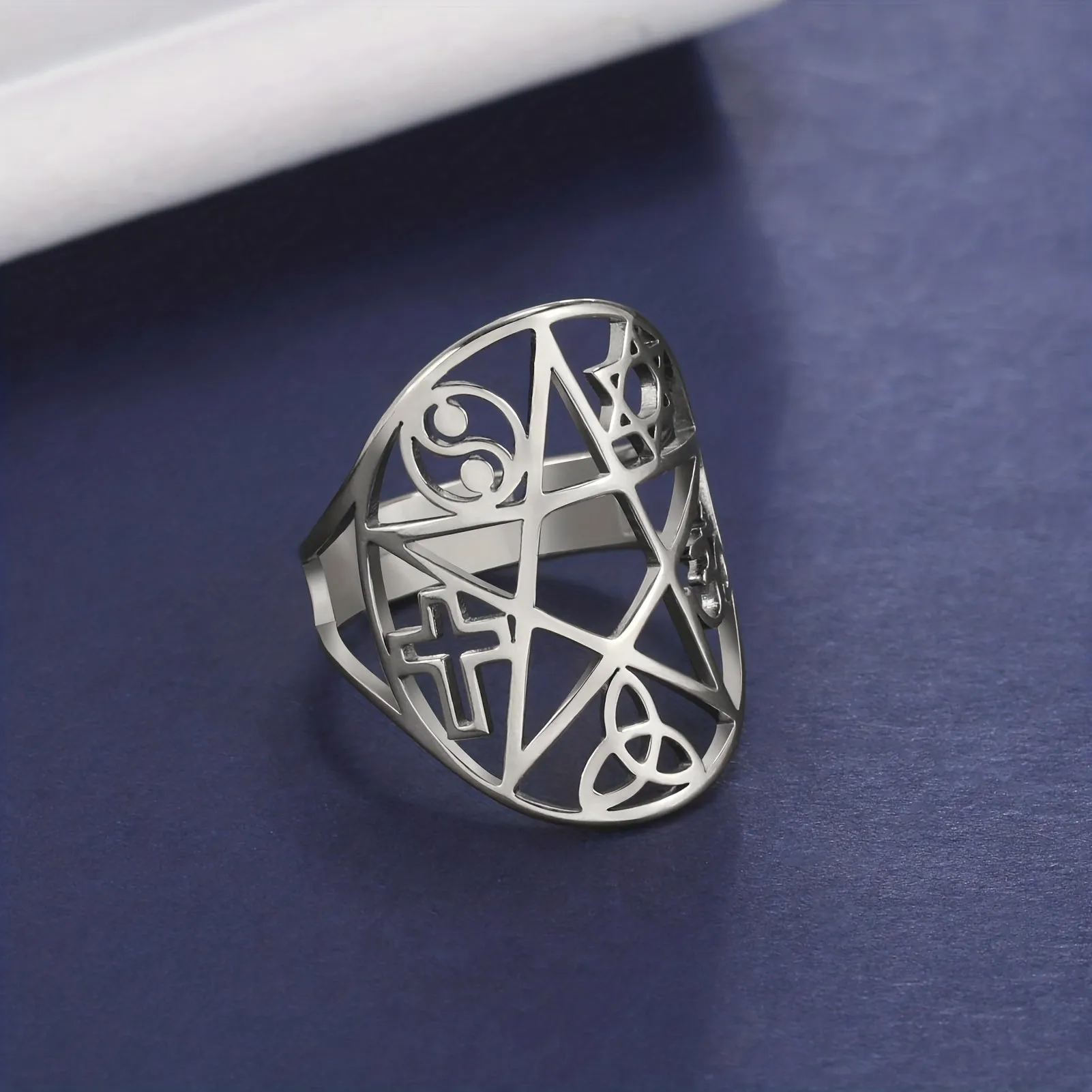 Adjustable Pentagram Triquetra Yin Yang Cross Rings