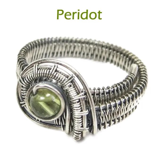 Adjustable Woven Sterling Silver Ring with Customizable Gemstone