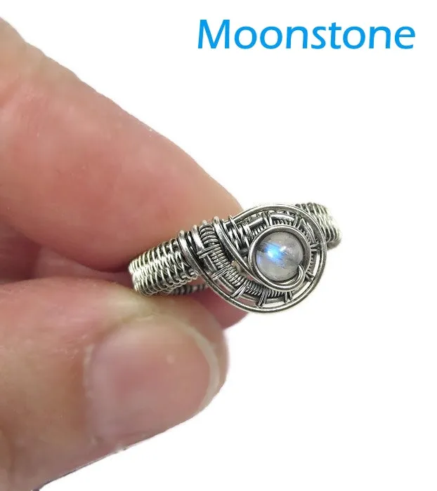 Adjustable Woven Sterling Silver Ring with Customizable Gemstone