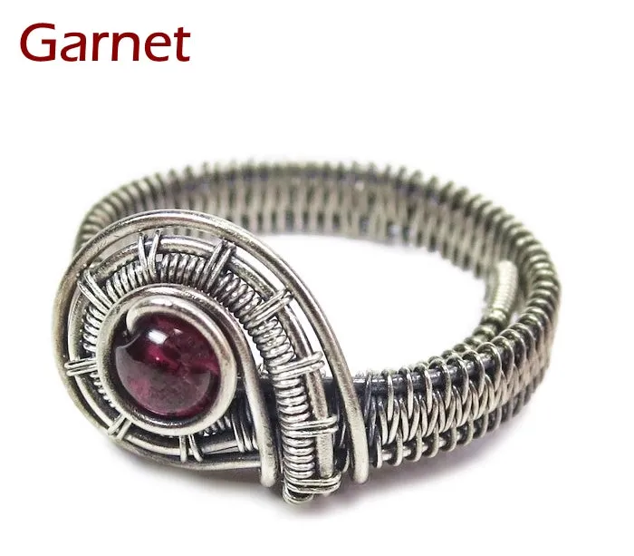 Adjustable Woven Sterling Silver Ring with Customizable Gemstone