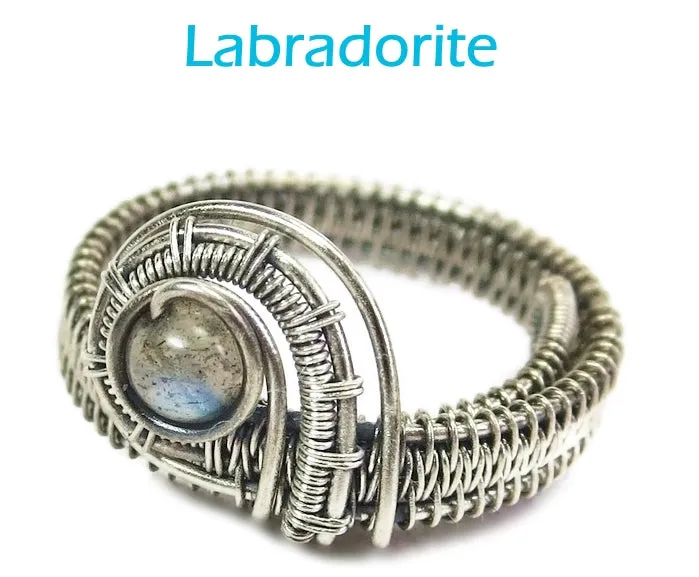 Adjustable Woven Sterling Silver Ring with Customizable Gemstone