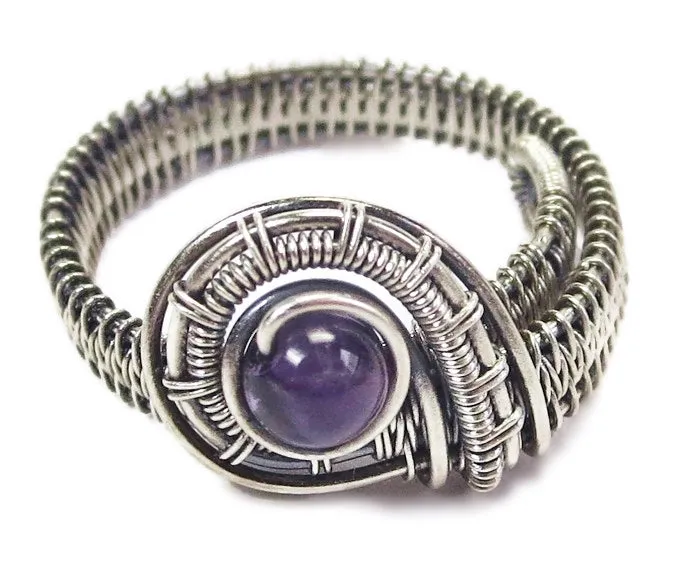 Adjustable Woven Sterling Silver Ring with Customizable Gemstone