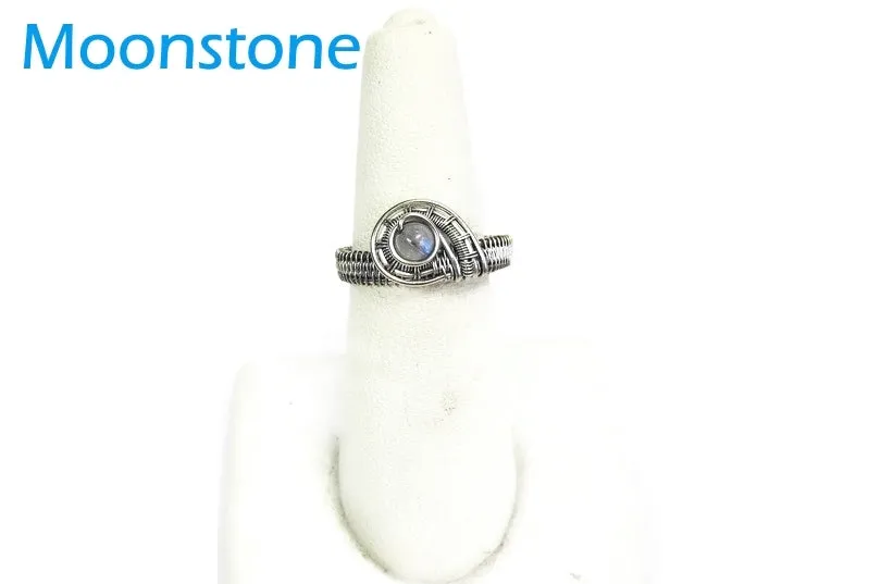 Adjustable Woven Sterling Silver Ring with Customizable Gemstone