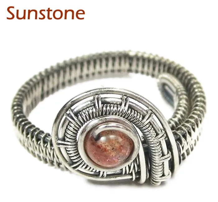 Adjustable Woven Sterling Silver Ring with Customizable Gemstone