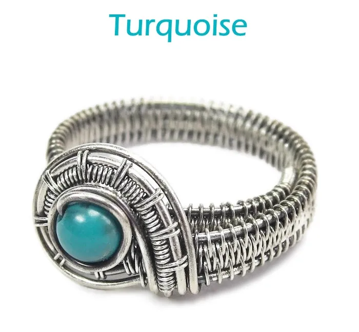 Adjustable Woven Sterling Silver Ring with Customizable Gemstone