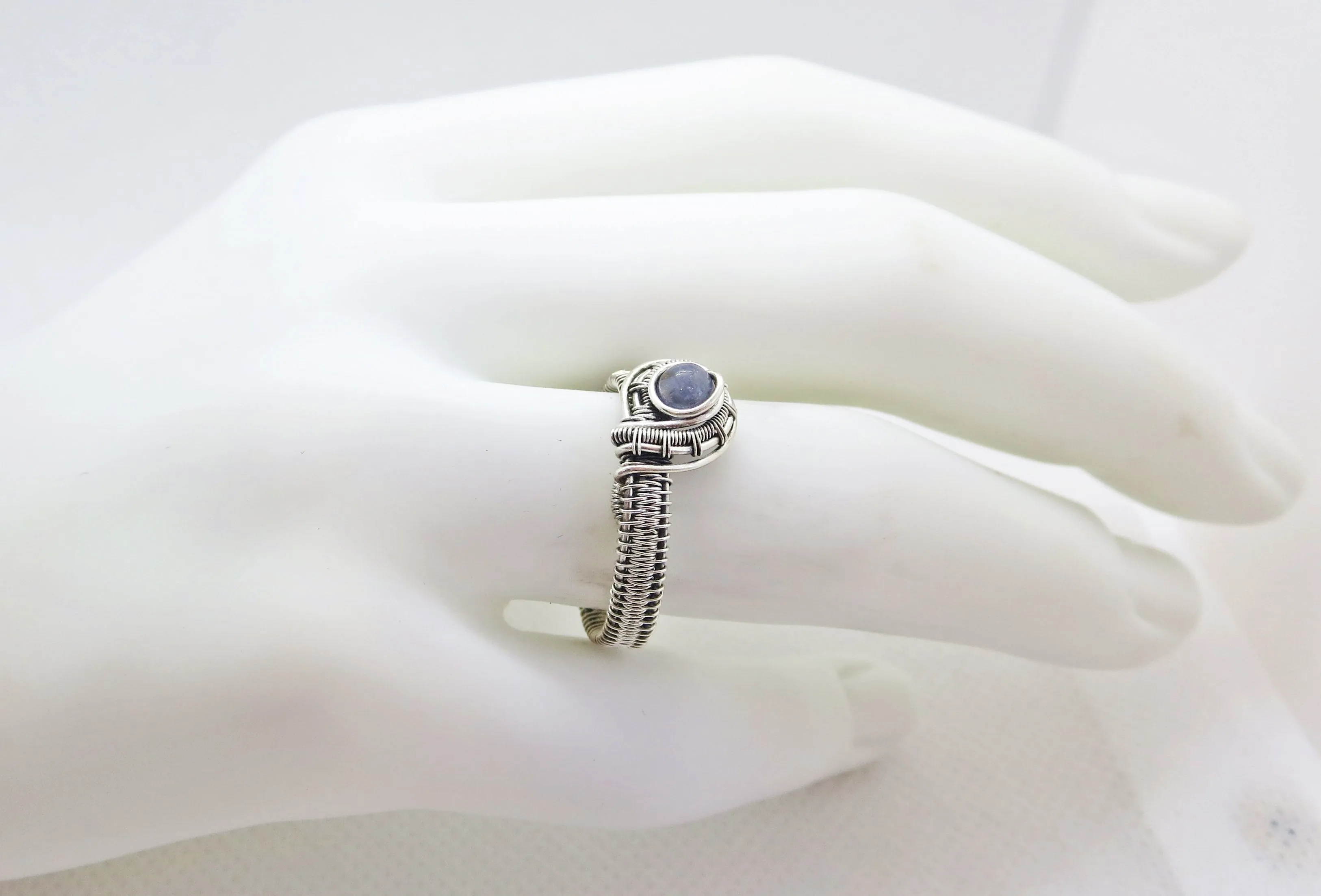 Adjustable Woven Sterling Silver Ring with Customizable Gemstone