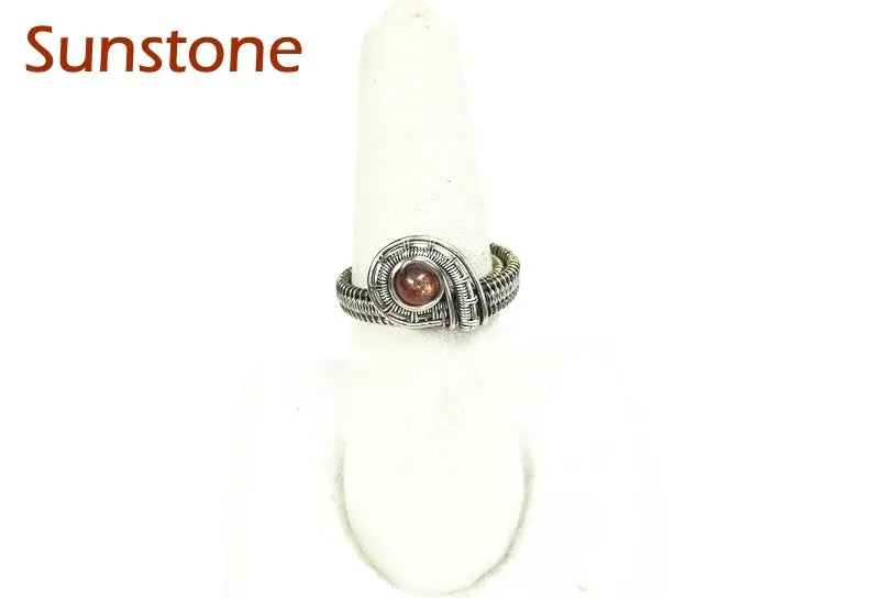 Adjustable Woven Sterling Silver Ring with Customizable Gemstone