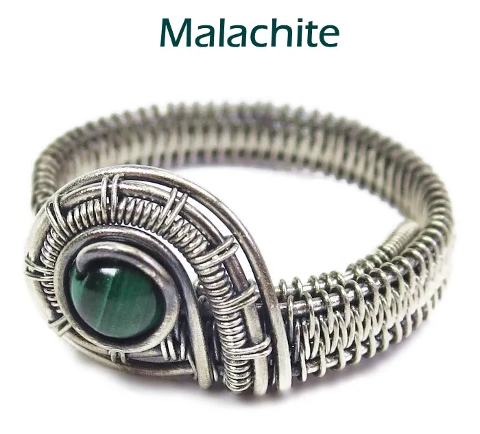 Adjustable Woven Sterling Silver Ring with Customizable Gemstone