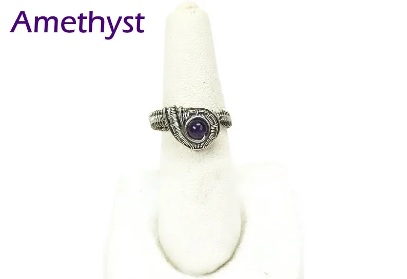 Adjustable Woven Sterling Silver Ring with Customizable Gemstone