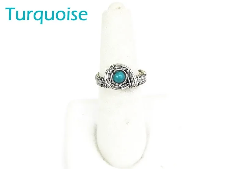 Adjustable Woven Sterling Silver Ring with Customizable Gemstone