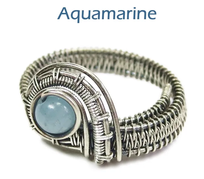 Adjustable Woven Sterling Silver Ring with Customizable Gemstone