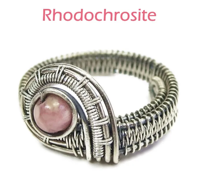 Adjustable Woven Sterling Silver Ring with Customizable Gemstone