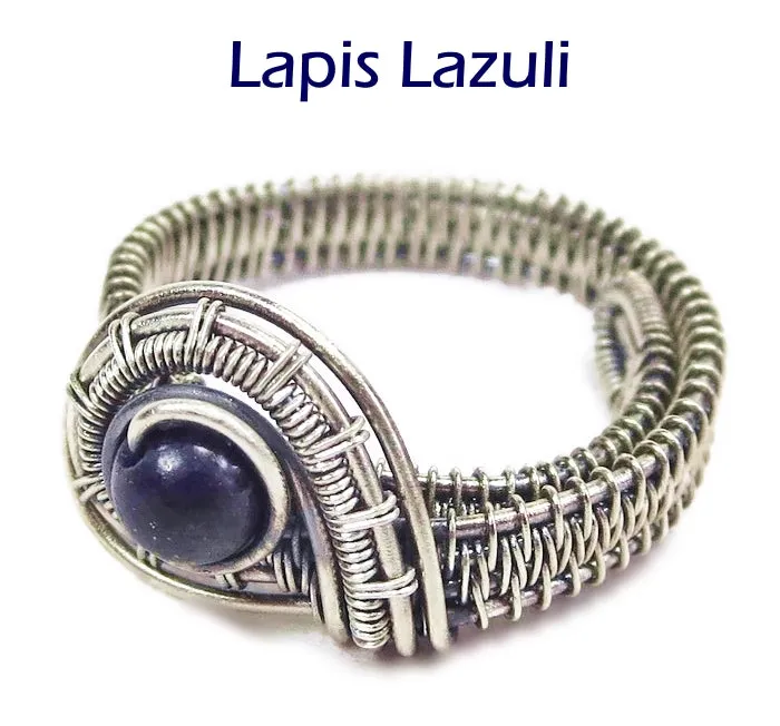 Adjustable Woven Sterling Silver Ring with Customizable Gemstone