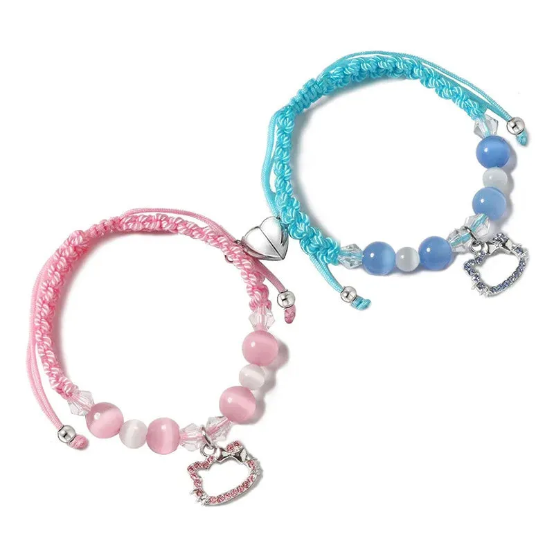 Adorable Hello Kitty Crystal Beaded Magnetic Bracelets | Matching Bracelets