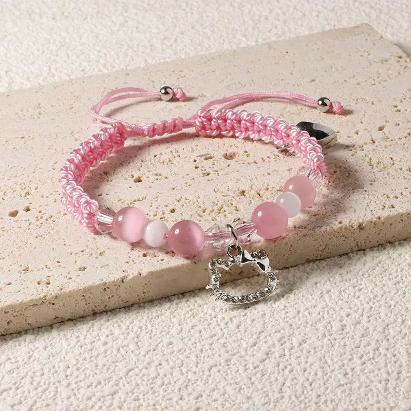 Adorable Hello Kitty Crystal Beaded Magnetic Bracelets | Matching Bracelets