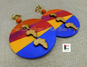 African Earrings Wooden Handmade Hand Painted Women Jewelry Colorful Summer
