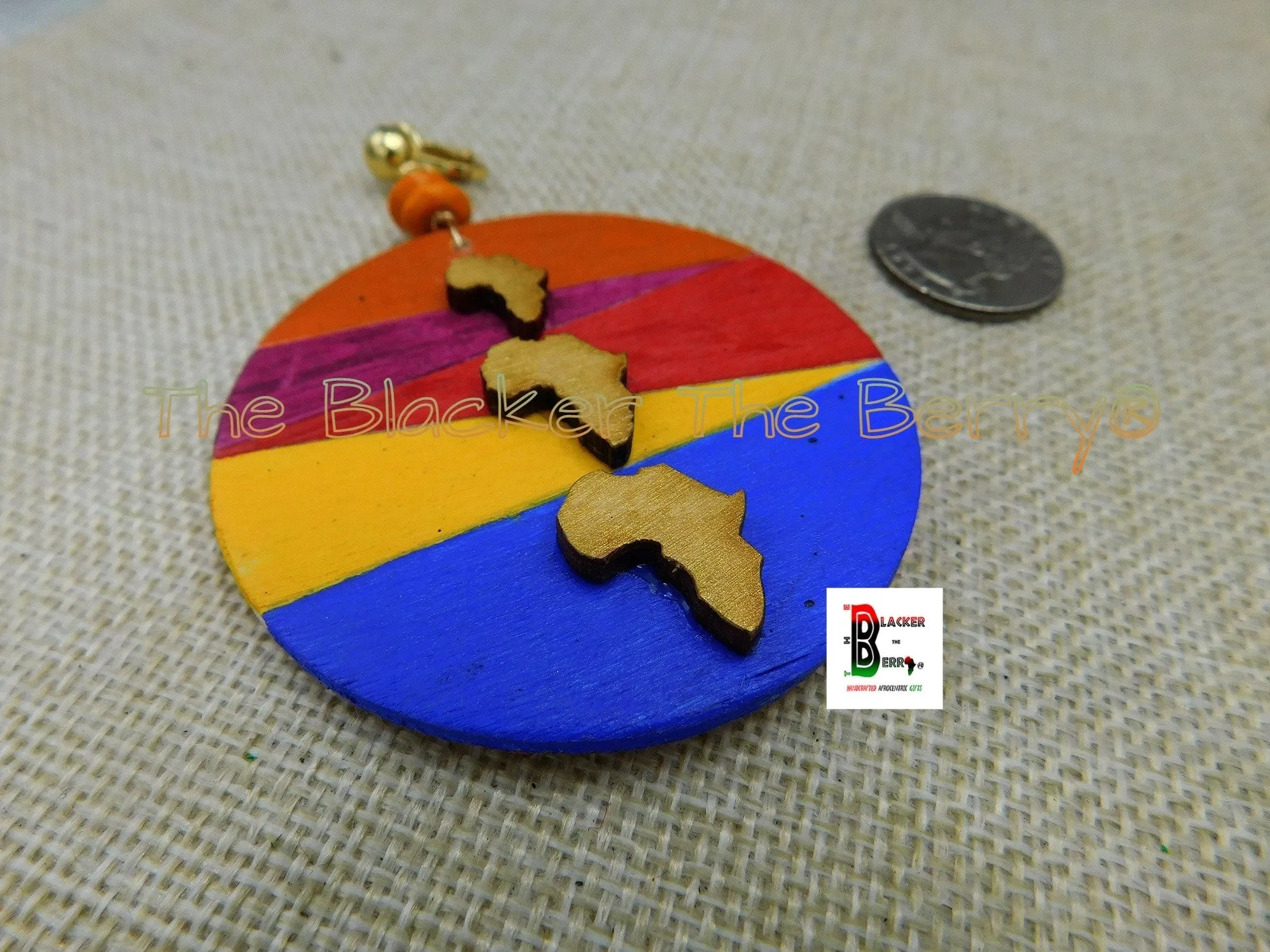 African Earrings Wooden Handmade Hand Painted Women Jewelry Colorful Summer