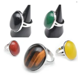 Agate Stone Adjustable Metal Silver Rings - Wholesale