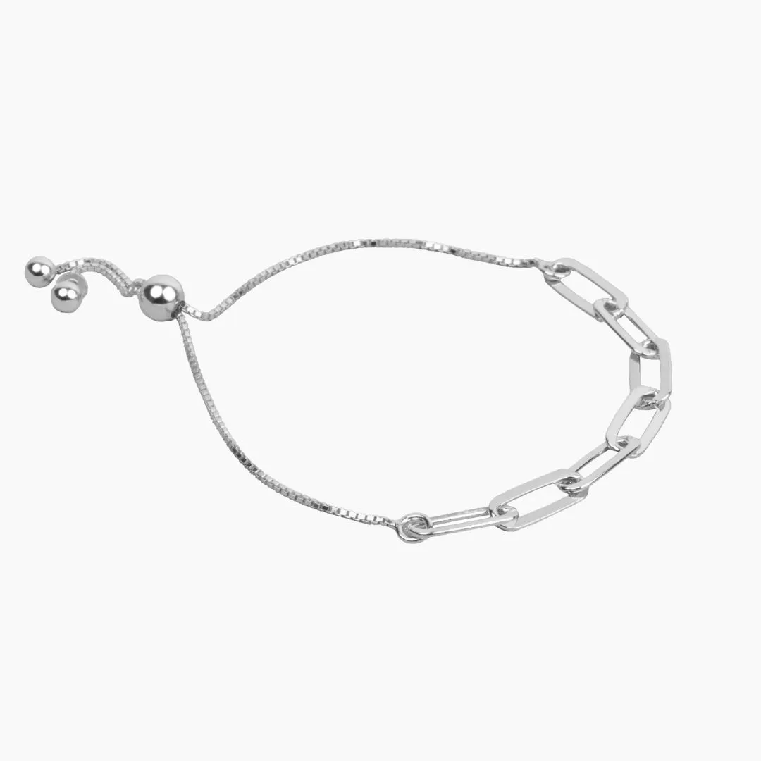 Alessia Paperclip Adjustable Friendship Bracelet (Silver)