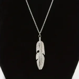 Alloy Feather Pendant Necklace Men's Sweater Accessory