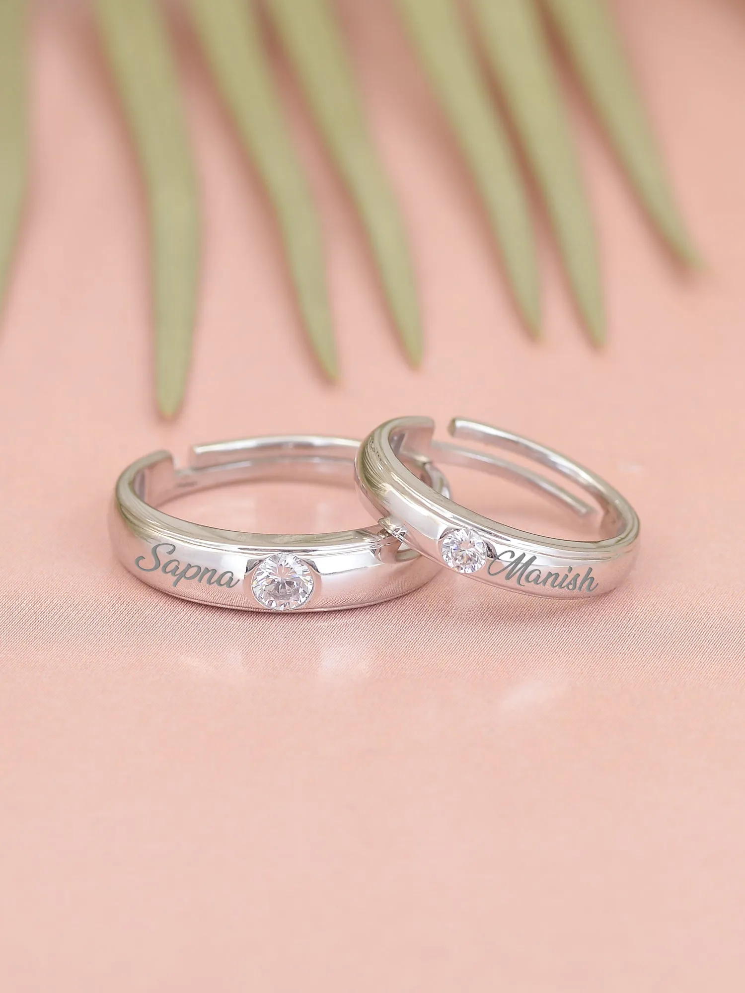 American Diamond Adjustable Silver Rings For Couple