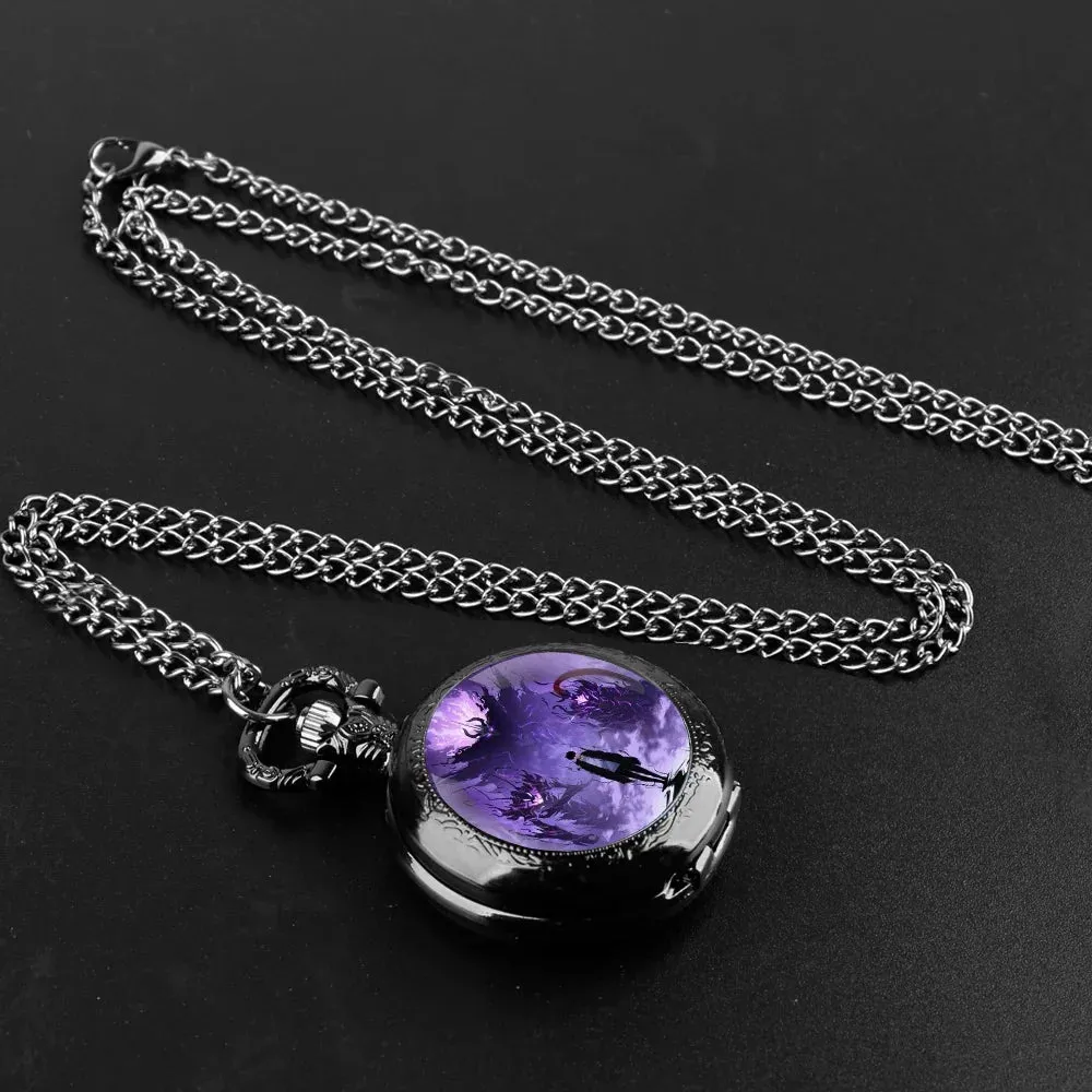 Anime Solo Leveling Glass Dome Pocket Watch with Chain Necklace Vintage Quartz Pendant Watches Mens Women Gift
