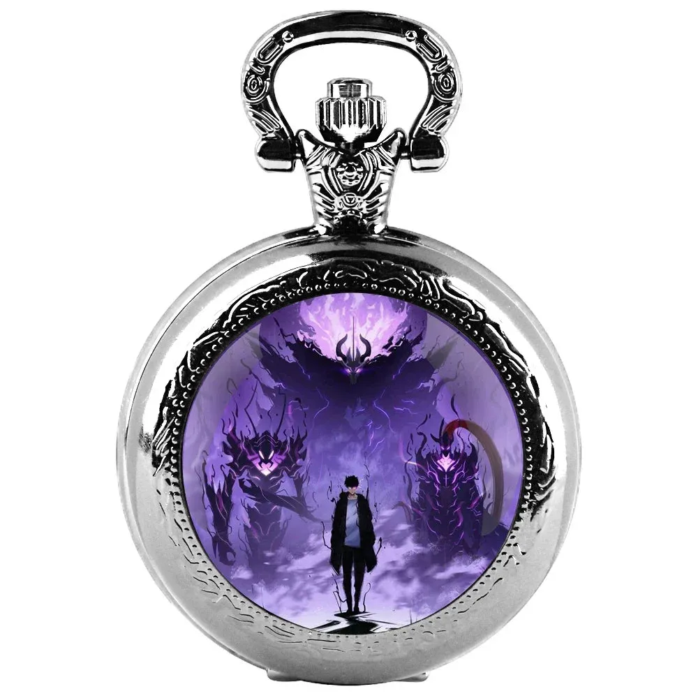 Anime Solo Leveling Glass Dome Pocket Watch with Chain Necklace Vintage Quartz Pendant Watches Mens Women Gift
