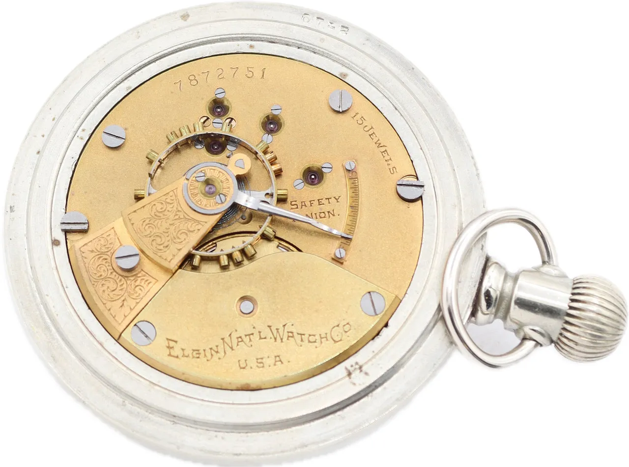 Antique 18S Elgin Coin Edge Mechanical Open Face Pocket Watch 141 Silverode