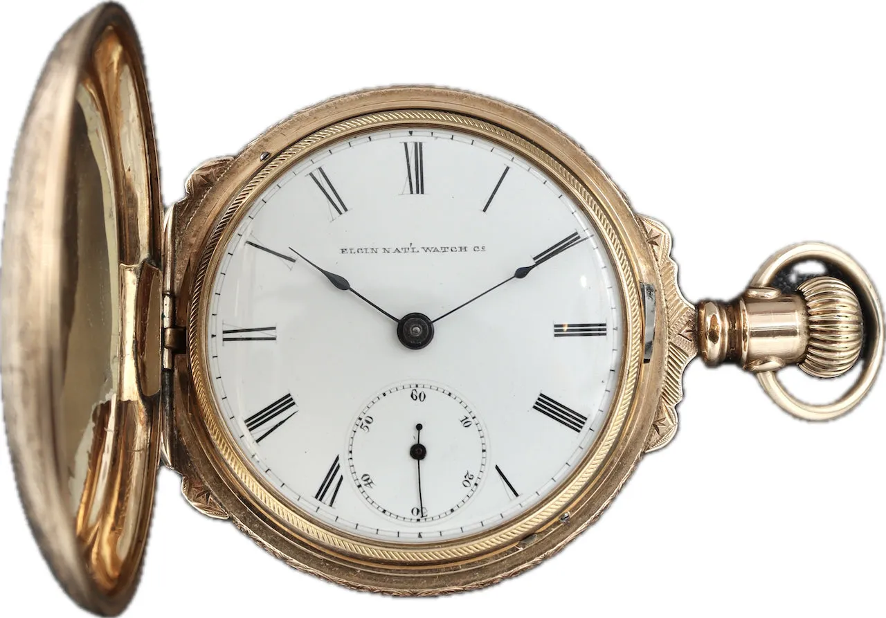 Antique 18S Elgin G.M.Wheeler Box Hinge Hunter Pocket Watch Grade 82 14k GF