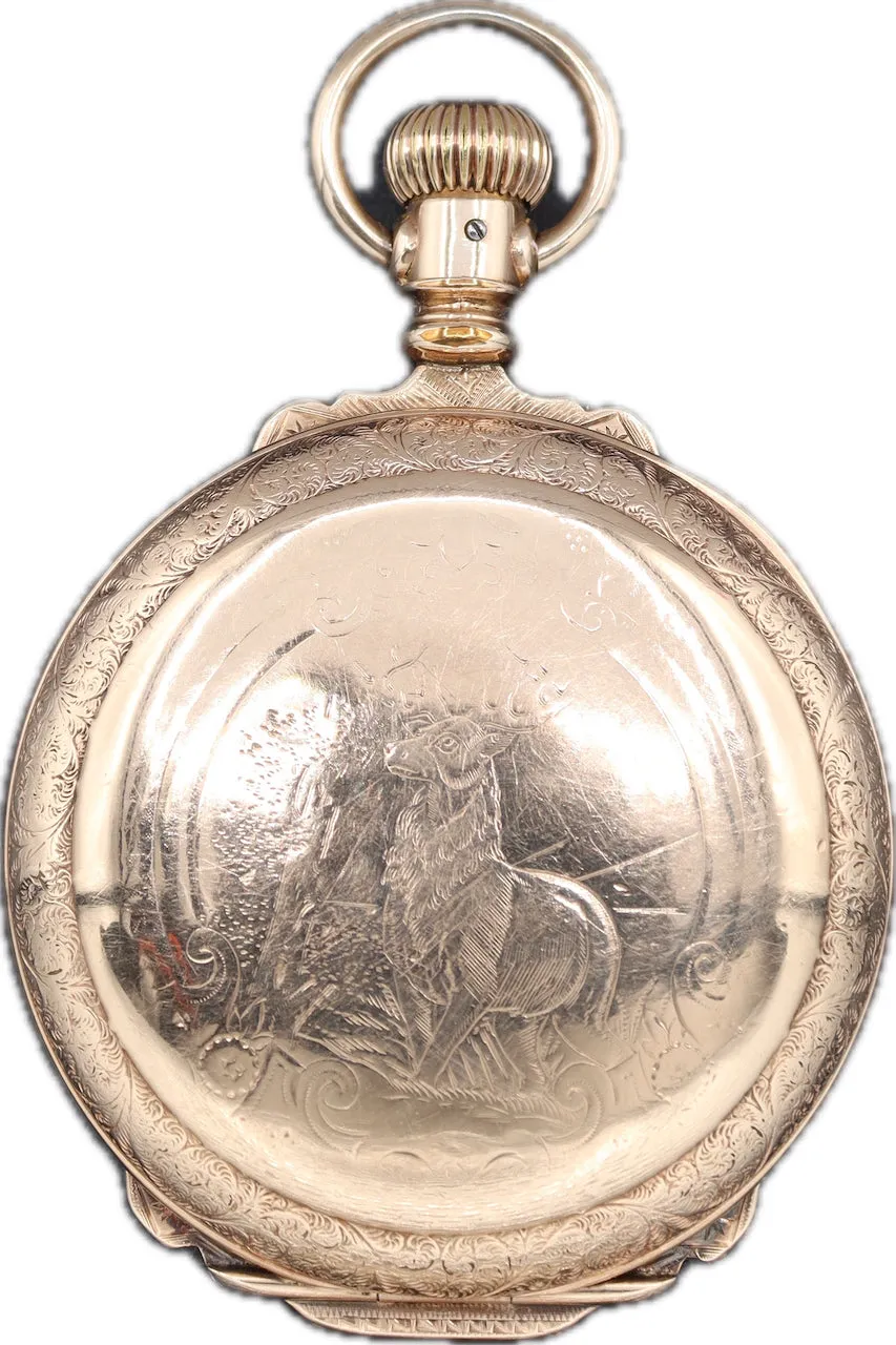 Antique 18S Elgin G.M.Wheeler Box Hinge Hunter Pocket Watch Grade 82 14k GF