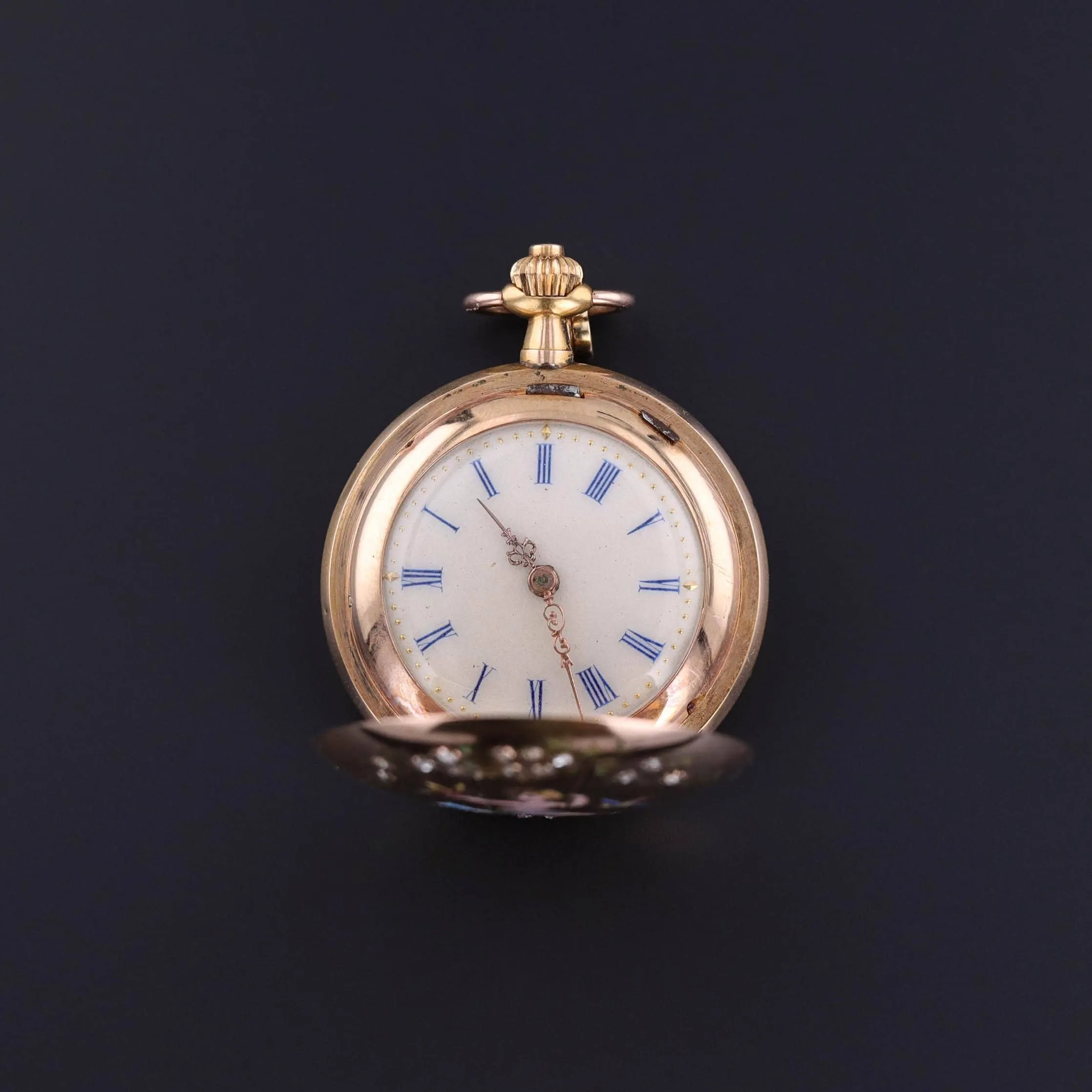 Antique Enamel Cherub Pocket Watch of 18k Gold