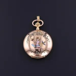 Antique Enamel Cherub Pocket Watch of 18k Gold