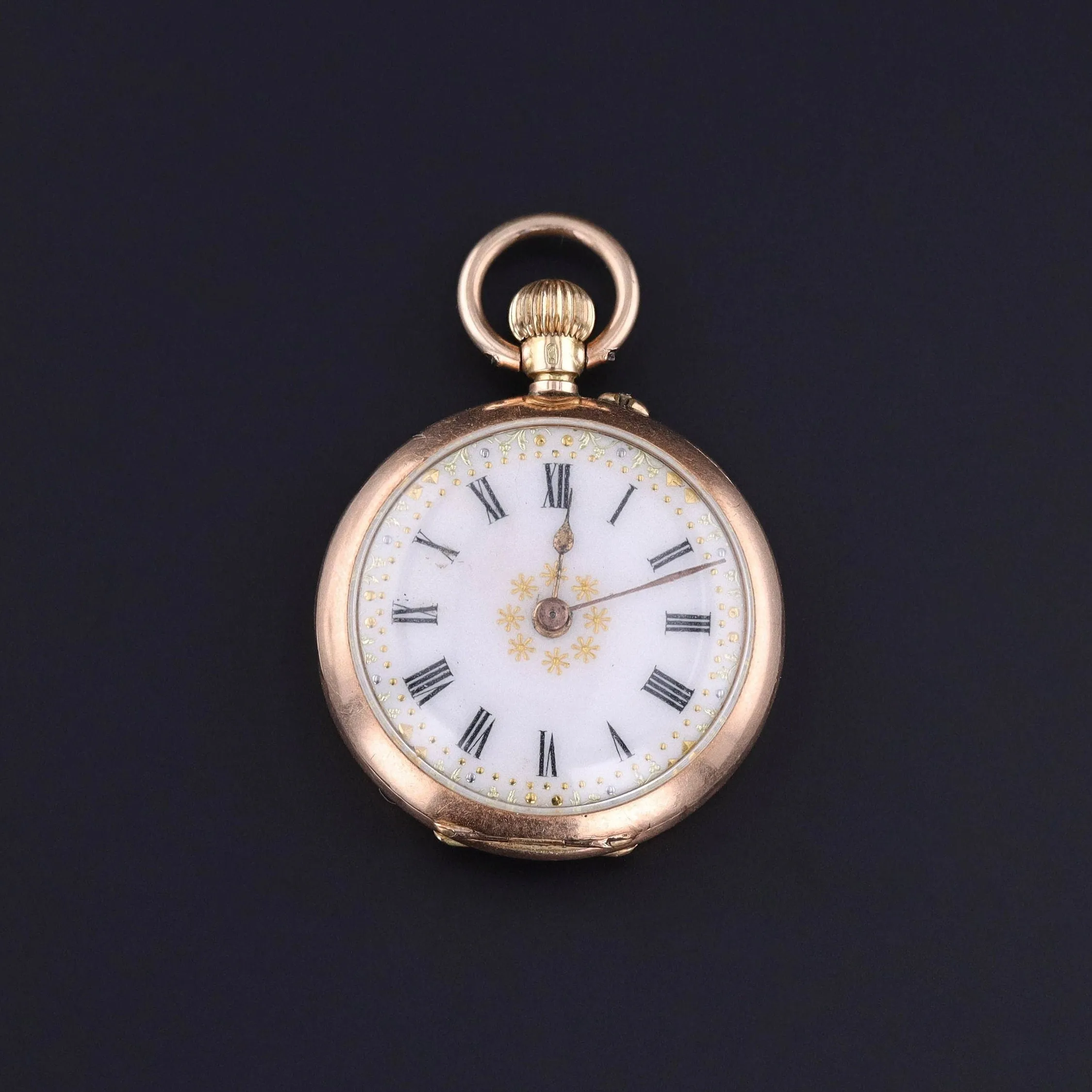 Antique Enamel Pansy Pocket Watch of 14k Gold